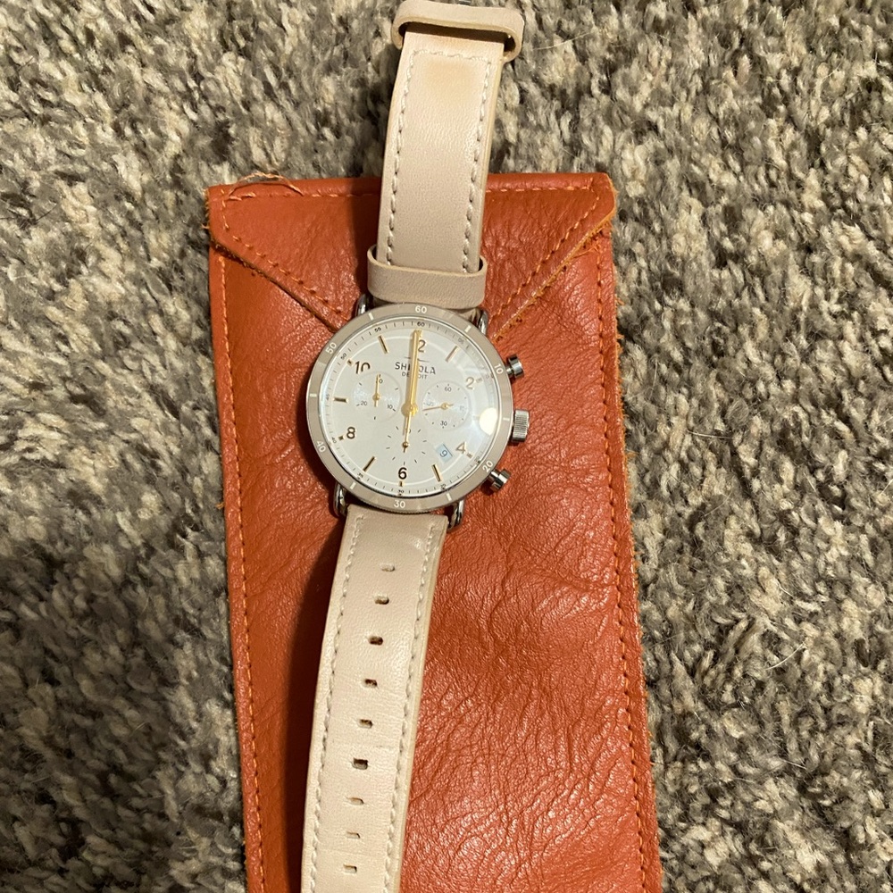 Cream Shinola women’s watch. Worn twice. Comes with original orange bag.